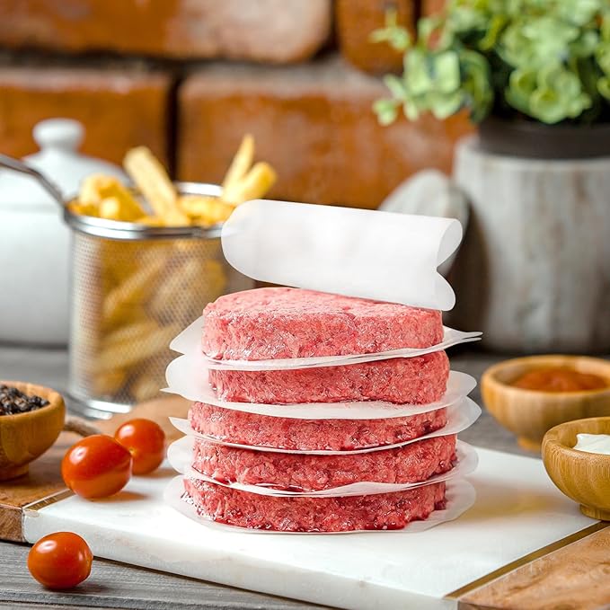 GWHOLE 500pcs Wax Paper Non-Stick Hamburger Patty Paper Food Grade BBQ Grill Waxed Stencil Sheet Restaurant-Grade Round Wax Paper, 4.3 inch