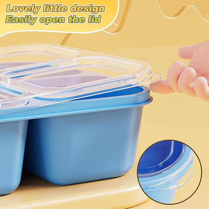 6 Pcs Snack Box Container Set, Reusable 3&4 Compartment Meal Prep Snack Containers for Adults Kids Toddler, BPA-Free Divided Lunchable Container for School, Work and Travel (Transparent Lids)