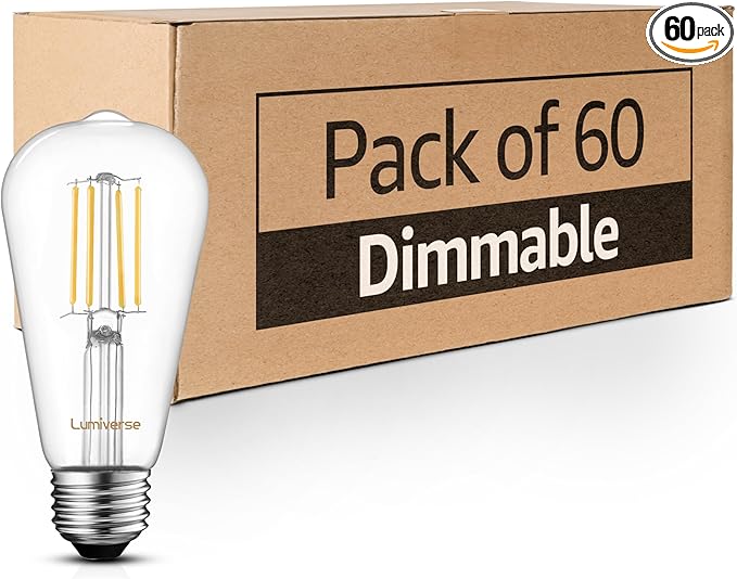 Lumiverse 60 Pack E26 led Bulb 60 watt dimmable Vintage LED Edison Bulbs 5.5W, 60W Equivalent, 2700K Soft White, Antique Style ST19/ST58 LED Light Filament Bulbs, CRI 90+, E26 Base