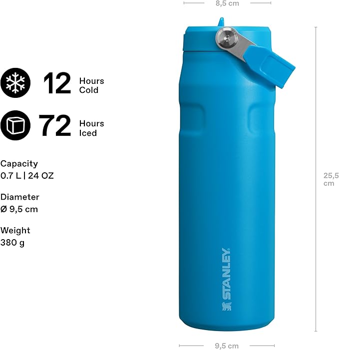 Stanley IceFlow Flip Straw 2.0 Water Bottle 24 OZ | Built-In Straw with Larger Opening | Lightweight & Leak-Resistant | Insulated Stainless Steel | BPA-Free | Azure