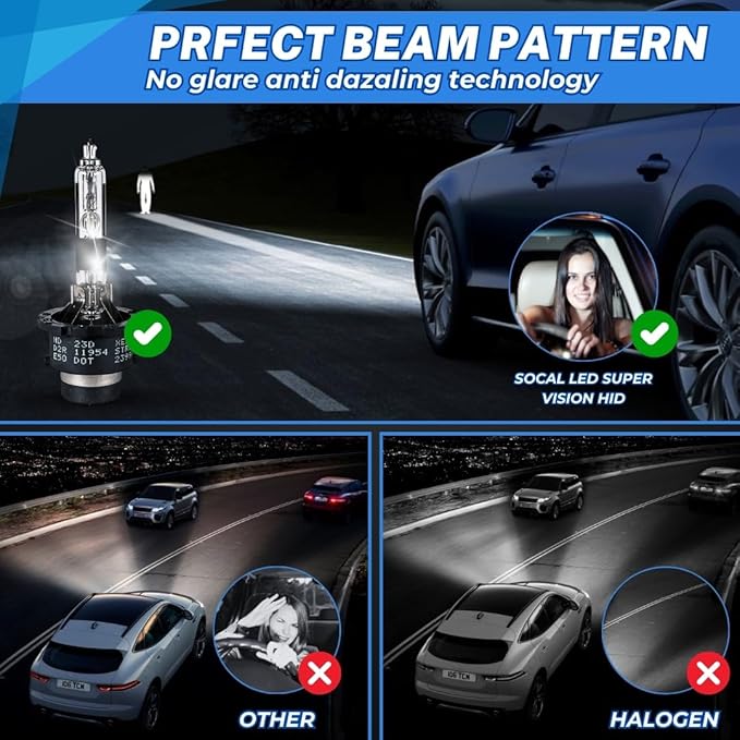 SOCAL-LED LIGHTING D2R 35W Xenon HID Headlight Bulbs - 10000K Deep Blue - 85126UB 66250 85126WX OEM High Low Beam Direct Replacement - Pack of 2