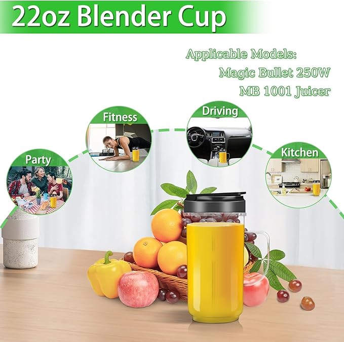 22OZ Magic Bullet Blender Cups, Tall 22oz Cup with Cross Blade,250W MB1001 Replacement Parts Compatible with Magic Bullet Blender Juicer Mixer