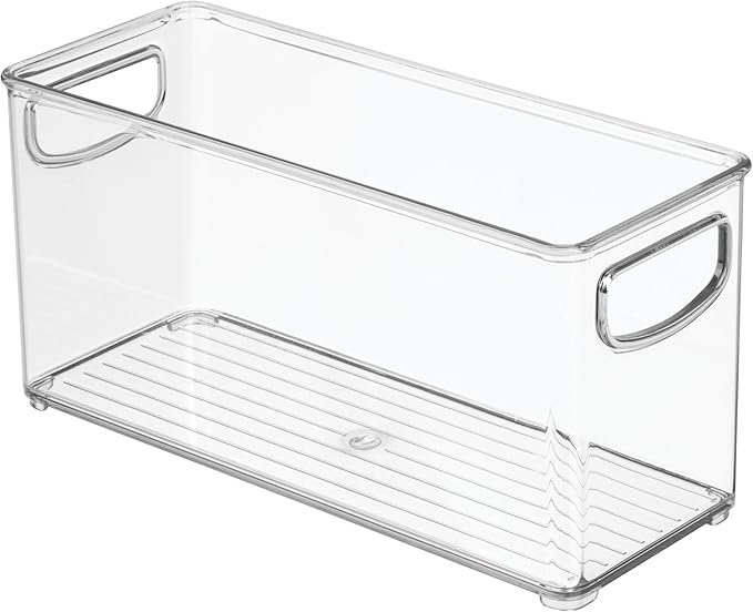 iDesign Slim Clear Plastic Stackable Storage Bin, Tall Narrow Organizer for Kitchen or Pantry