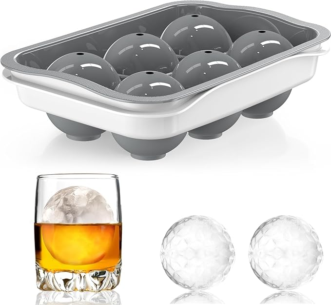 Whiskey Ice Ball Maker, [Fill without Funnel & Easy Release] 2.2'' Round Large Iced Cube Trays with Cover, Reusable Sphere Silicone Ices Tray with Lids for Bourbon, Gift for Brandy Lover