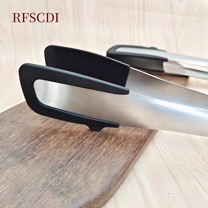 Heat-Resistant Kitchen Tongs and Basting Brush Set - 600℉ Stainless Steel Cooking Tongs with Metal Locking Mechanism - Ideal for Cooking, Grilling Steak, Baking Bread, and BBQ,(Silver 2Pcs)