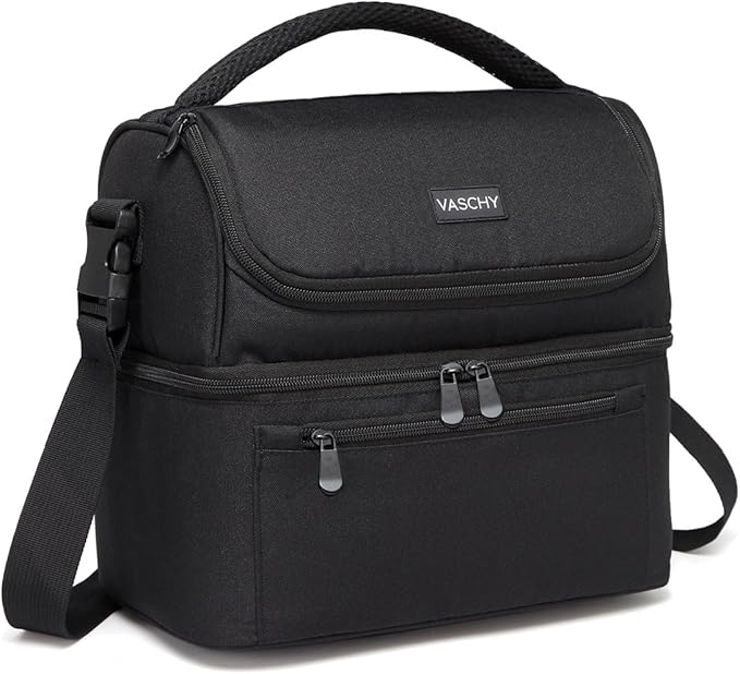 Vaschy Lunch Bag for Men and Women - 8L Capacity, Water Resistant, with Shoulder Strap and Carry Handle, Black