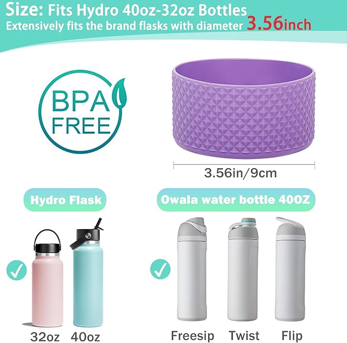 WK IEASON Protective Silicone Base Boot for Hydro Flask Mouth, Anti-Slip Silicone Sleeve Cover Bumper for Hydro Water Bottle Accessories -3.56inch Bottom Diameter