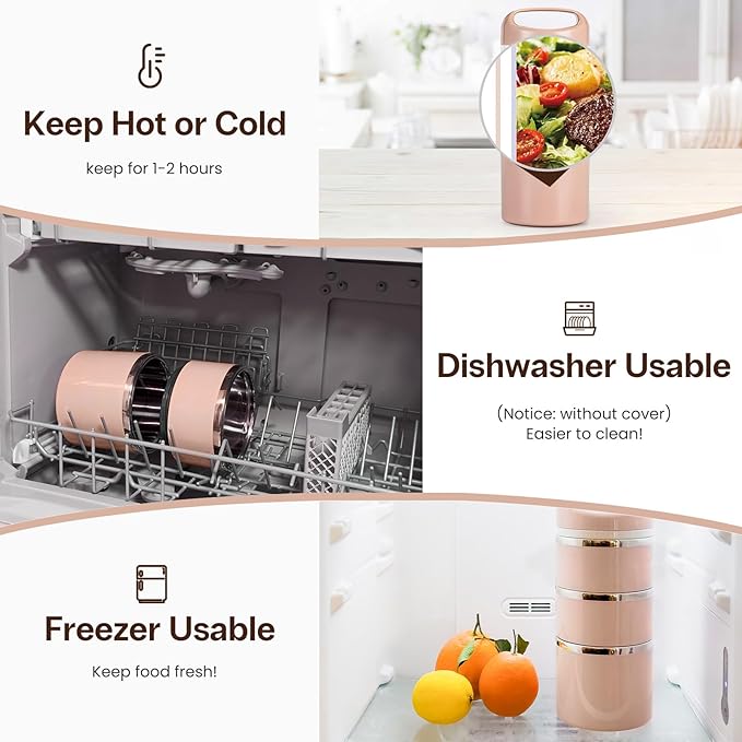 Lille Home Stackable Stainless Steel Lunch Containers, 43OZ Capacity 3 Layers Leakproof Bento Box for Adult, Portable Lunch Box for Women, Man, Travel, Office with Lunch Bag (Gold.Pro)