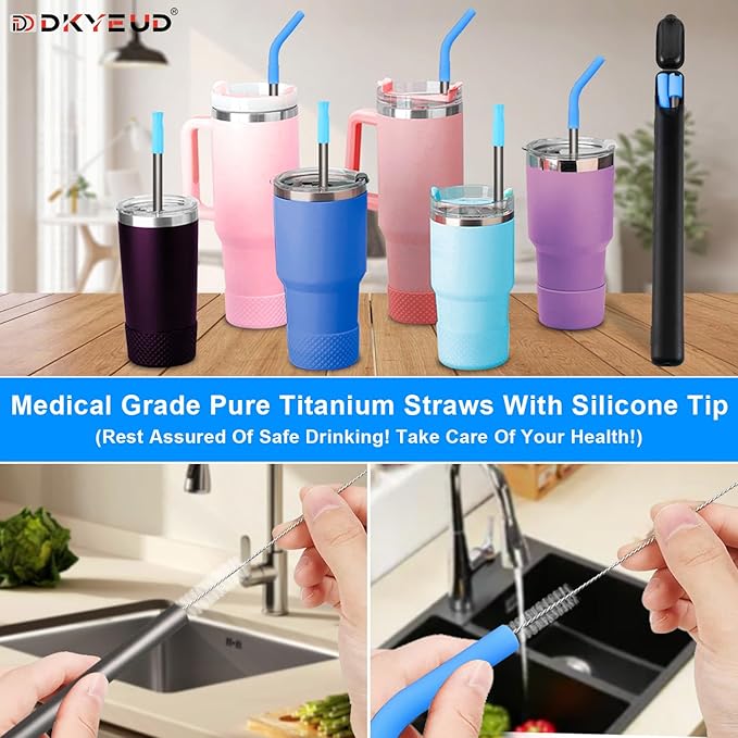 Quality Upgraded 8.5In Medical-Grade Pure Titanium Straw Set 1PCS, Lightweight, Corrosion Resistance, No Metal Flavor, BPA Free, Eco-Friendly Metal Straws Reusable, Suitable For Sensitive Bodies