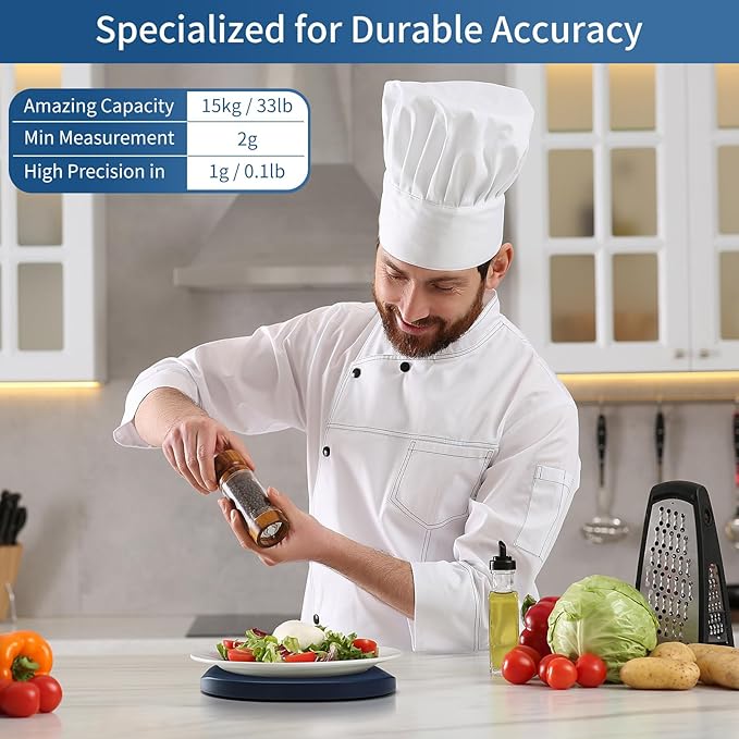 Vitafit 33lb/15kg Digital Food Scale in High Precision 0.1oz/1g, Our Own Kitchen Scale Professional Factory Since 2001, Home and Kitchen Essentials for Cooking and Baking, LED, 3*AAA Batteries, Blue