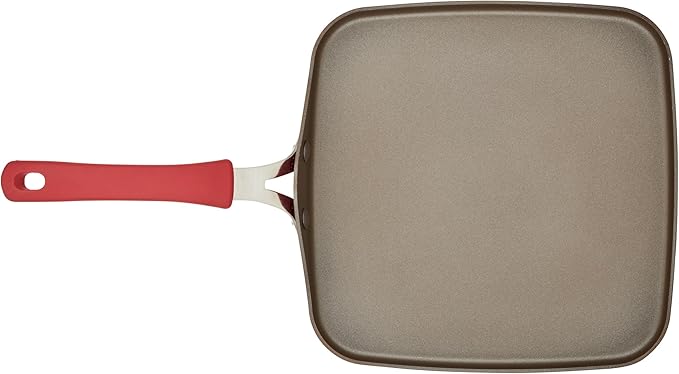 Rachael Ray Cook + Create Nonstick Stovetop Griddle/Grill Pan, Square, 11 Inch, Red
