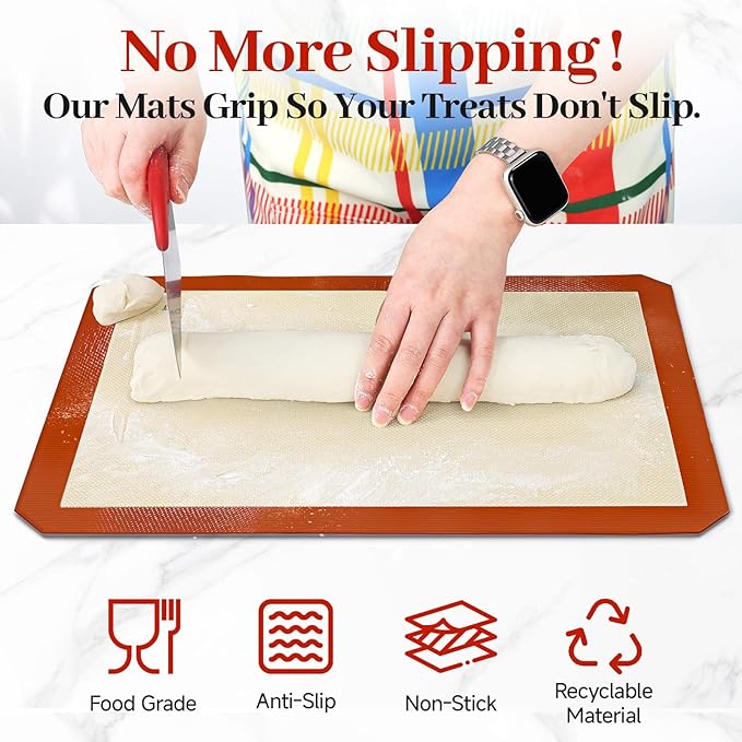 Silicone Baking Mats Set of 6, Silicone Bread Sling for Dutch Oven, Non-Stick Reusable Baking Mat, Slip Oven Liner Sheet, Round & Rectangle Baking Mat for Macaron, Pastry, Cookie, Sourdough Bread