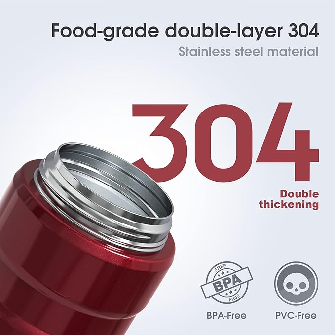 Insulated Food Jar Set – 25.4oz & 17oz Stainless Steel Containers with Folding Spoon and Carrying Bags – Leak-Proof, Keeps Food Hot or Cold for up to 12 Hours – Ideal for Work, School, Travel