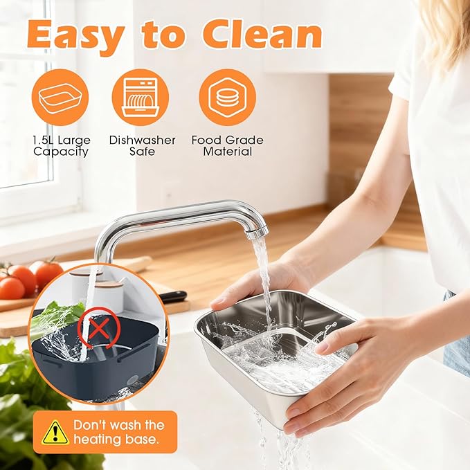 Electric Lunch Box for Adults, 80W Heated Lunch Box, 1.5L Stainless Steel Container | 12V/24V (Car/Truck) & 110V (Office/Home) | with Fork&Spoon and Insulated Carry Bag (Black-Dual Container)