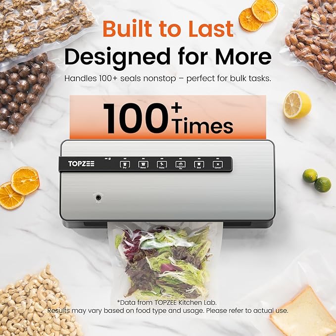 Vacuum Sealer for Food - 90kpa Vacuum Sealer Machine with Bags Storage and Built-in Cutter, Food Sealer with External Vac Function, Dry Moist Modes, Bag Roll included, Stainless Steel