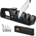 4-in-1 Knife Sharpener with Angle Guide, Adjustable Edge,3-Stage Coarse–Sharpen–Fine + Scissors Slot, Non-Slip Base & Ergonomic Handle for Kitchen Knives