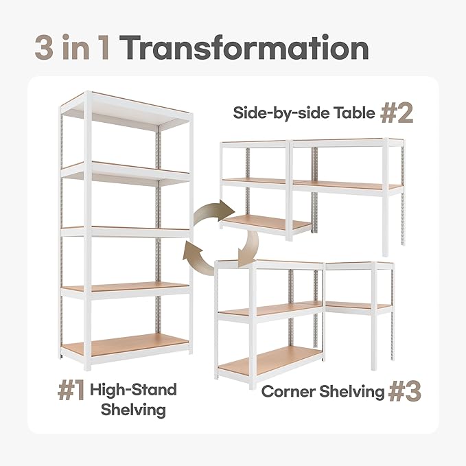 HOMEDANT House 5-Tier Laminated Metal Shelving Unit Adjustable Storage Utility Rack Heavy Duty Shelves Organization Multipurpose Shelf Kitchen Garage Pantry Closet 3Pack