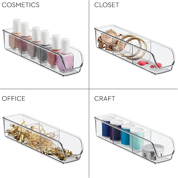 iDesign Plastic Packet and Tea Bag Organizer - Kitchen Storage Containers for Sugar, Salt, Pepper, Sweeteners, Tea Bags, Spices, The Linus Collection - 2.25" x 9" x 2", Clear