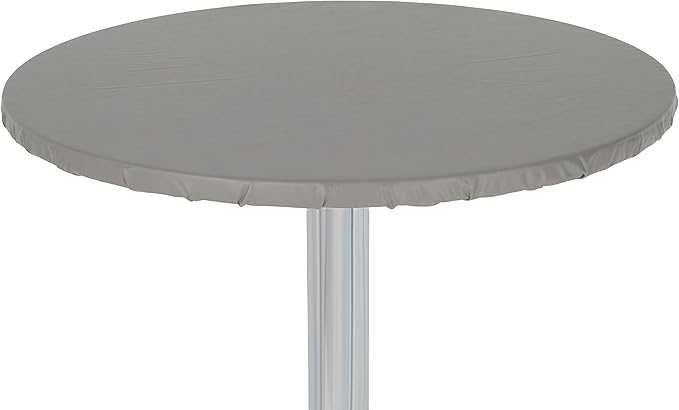 Yourtablecloth Heavy Duty Vinyl Round Fitted Tablecloth (Table Cover) with Flannel Backing Vibrant Colors Elasticized Tablecloth Great for Indoor and Outdoor Dining and Playing Cards 48” Grey