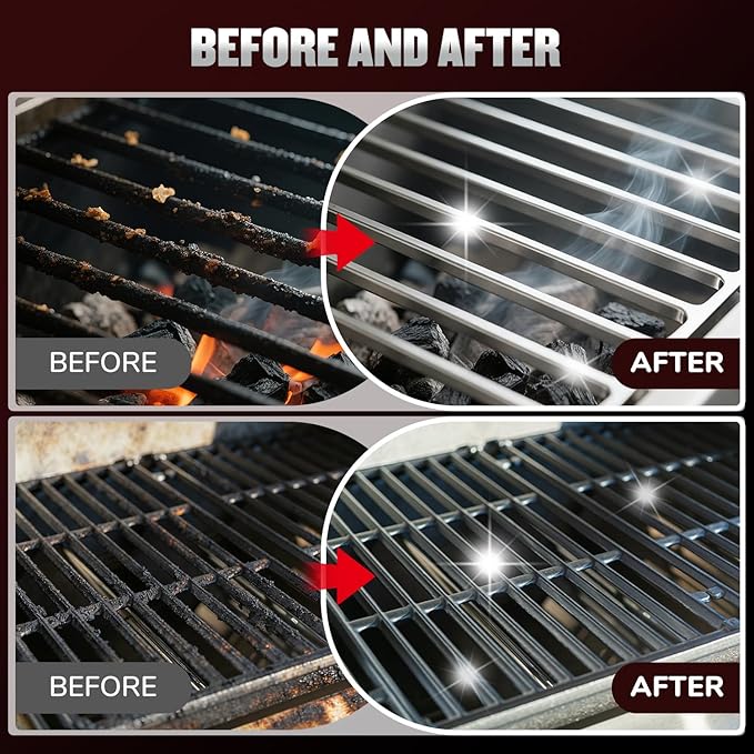 Steam Grill Brush Bristle Free, Safe Cleaning BBQ Grill Brush with Scraper, Replaceable & Dishwasher-Safe Scrub Head, Grill Cleaner Tool with Durable Ergonomic Handle, Red