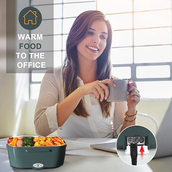 Monteka Electric Lunch Box Food Heater - Leakproof Portable Food Warmer heated lunch box for adults for Car/Home/Truck with 1.5L Removable Stainless Steel Container, Gifts for Men, 12V/24V/110V