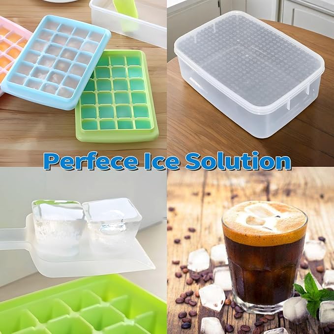 ARTLEO Ice Cube Trays for Freezer with Lid and Storage Bin, 24 Nice Size Ice Cubes Trays 2 pack, Easy Flexible Plastic Ice Mold, BPA Free, for Whisky, Ice Drinks.