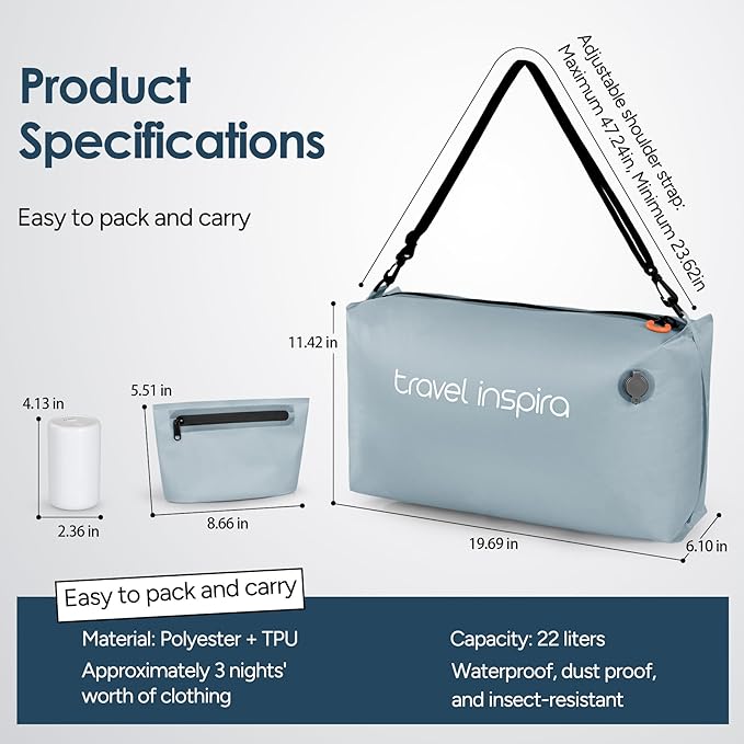 Vacuum Bags for Travel Luggage with Wireless Pump, Compression Bags for Carry On Suitcases and Backpack, Vacuum Seal Packing cube for Cloth Packing (2PC + PUMP)