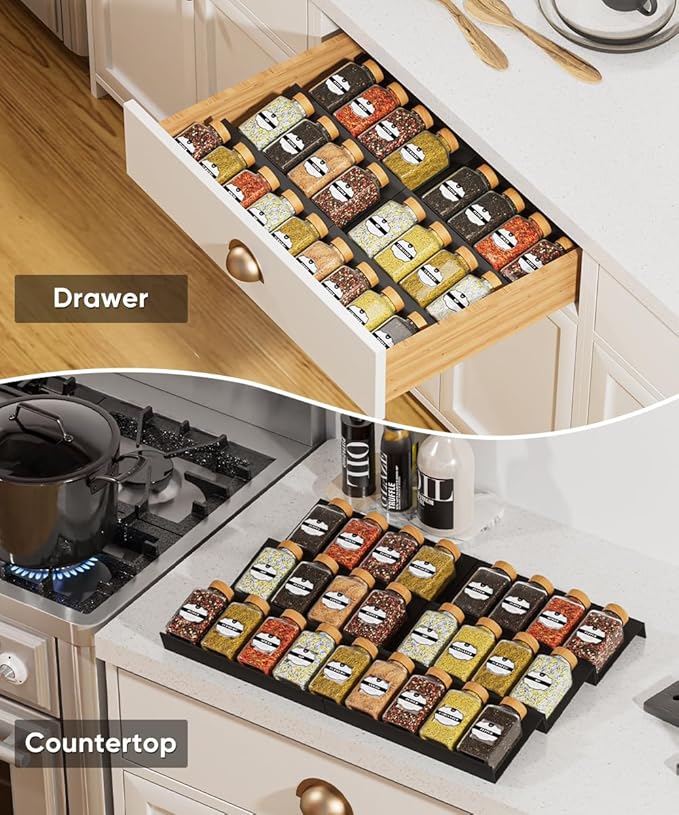 Artibear Expandable Spice Rack Drawer Organizer for 8" to 24" Kitchen Cabinets Drawer Tray, Set of 9
