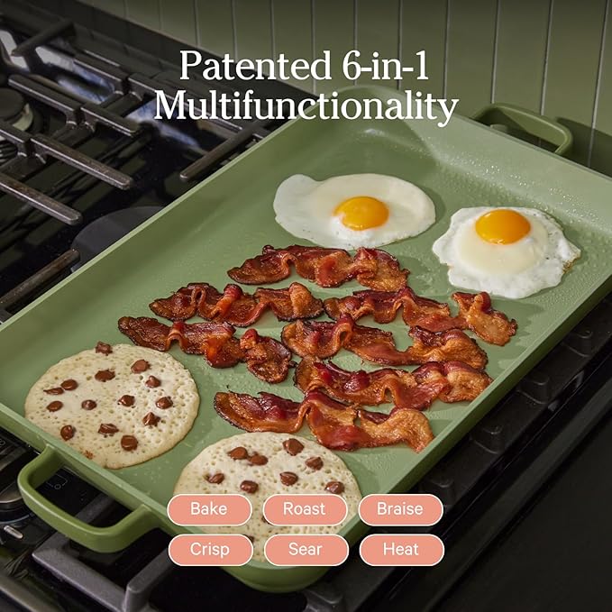 Our Place Bakeware Set | 5-Piece Nonstick, Toxin-Free, Ceramic, Cast Aluminum Set with Oven Pan, Bakers, & Oven Mat | Space-Saving Nesting Design | Oven-Safe | Bake, Roast, Griddle and more | Sage