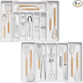Lifewit Silverware Drawer Organizer and Utensil Organizer Set, Expandable Cooking Cutlery Tray for Kitchen, Adjustable Plastic Flatware Holder Storage Divider for Spoons Forks Knives, Large, White
