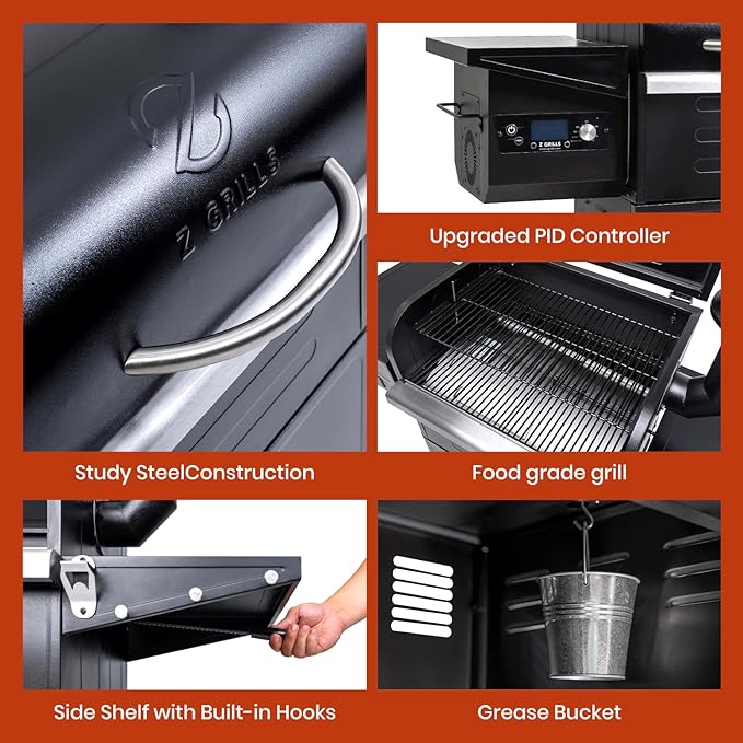 Z GRILLS Wood Pellet Grill & Smoker 8-in-1 Pellet Grill with Automatic Temperature Control，Meat Probes，572 Sq. in Area for Backyard Camping Outdoor Party