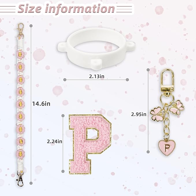 Cute Letter Charm Set Compatible with Owala Water Bottle 24 oz, 32 oz, 40 oz, Owala Kids, Owala Coffee Tumbler, Owala FreeSip – Includes Handle Strap, for Owala Accessories & Stanley Cup Accessories