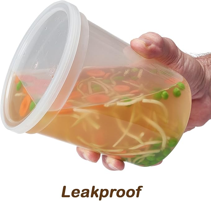 DuraHome - Deli food Storage Containers with Lids 32 oz, Quart Pack of 24 Leak-proof Freezer Safe Microwaveable Soup Storage Container - Clear Plastic Premium Quality