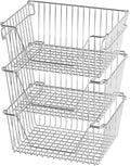 SANNO 14" Stackable Baskets Pantry Bins Storage Baskets Metal Wire Basket, Storage Organizer Basket Open Front for Kitchen Cabinets, Pantry, Closets, Bedrooms, Bathrooms 3 Pack