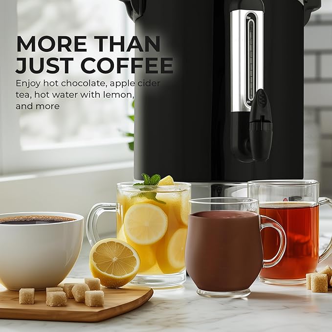 Zulay Kitchen Commercial Grade Coffee Maker Hot Water Urn - Percolator With Double-Wall Stainless Steel, Quick Brew, Stays Hot for Tea & Beverage at Events & Catering - Black - 50 cups