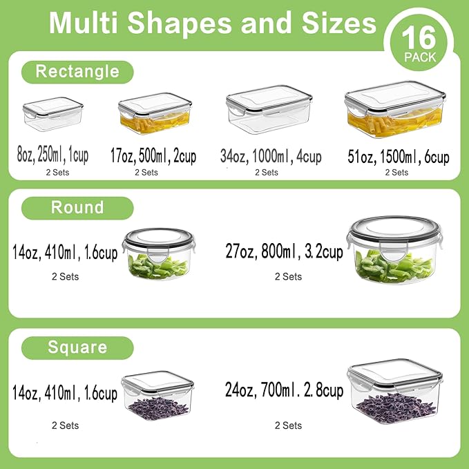 HOMBERKING 40 Pieces Food Storage Containers Set with Snap Lids (20 Lids + 20 Containers), Plastic Containers, BPA-Free Lunch Container Bento Box for Home, Black