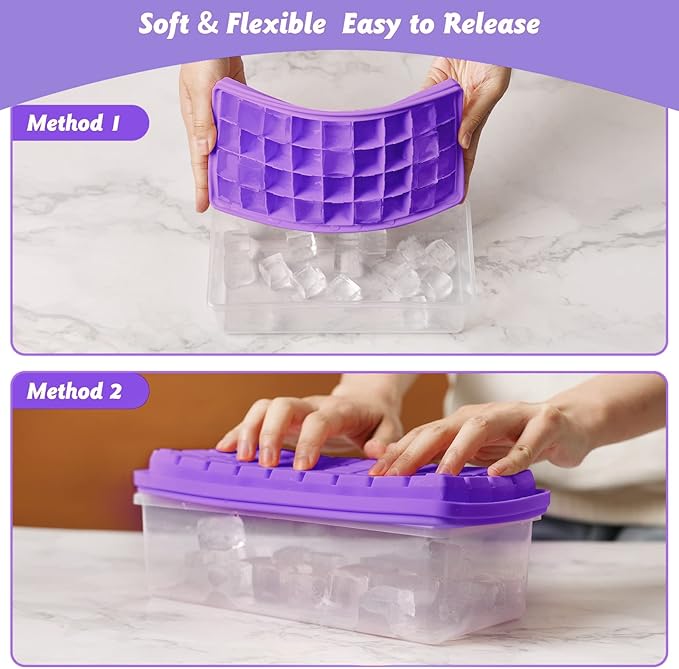 Silicone Ice Cube Tray with Leak-Proof Lid & Storage Bin for Freezer – BPA-Free 36-Piece Nugget Ice Molds, Spill-Resistant Cover & Ice Scoop Container Cover