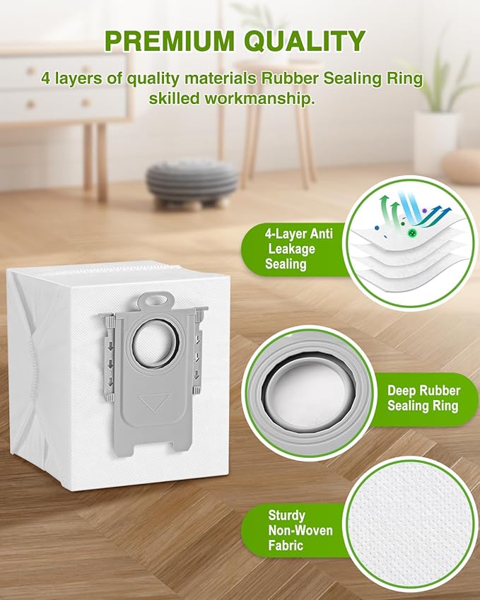 VBN 14 Packs Q5 Dust Bags for Roborock S8 Pro Ultra, S8+, Q7 Max+, Q5+, Q5 Max+, S7 Max Ultra,S7 Maxv Ultra and Q8 Max+ Robot Vacuum, disposable vacuum bag replacement, 3.6L Large Capacity
