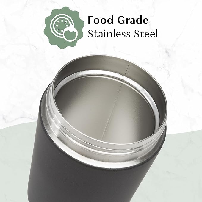 Goodful Stainless Steel Food Jar, Double Wall Vacuum Sealed Insulated Food Storage Container with Carry Handle Lid, 16-Ounce, Gray