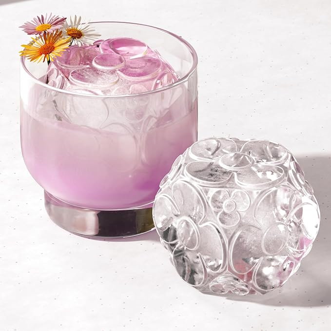 ZOKU Set of 2 Silicone Ice Molds, Deco - Large Ice Cube Molds with Flower Pattern for Craft Cocktails, Keep Drinks Colder Longer with Less Dilution, Easy-Release, BPA-Free