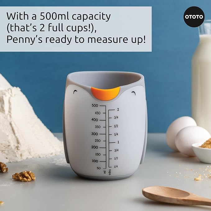 OTOTO Penny Penguin Silicone Measuring Cups for Cooking - 500ml 2 Cup Cute Measuring Cups for Baking, BPA-Free, Microwave Safe, Penguin Gifts, Cute Kitchen Accessories, Funny White Elephant Gifts