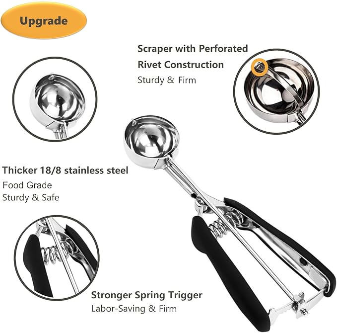 Ice Cream Scoop, Cookie Scoop, 4Tbsp/ 60ml/ 2oz Cookie Scoops for Baking, 18/8 Stainless Steel Cookie Scooper for Baking, Ice Cream Scooper with Trigger Release, Cookie Dough Scoop with Non-slip Grip
