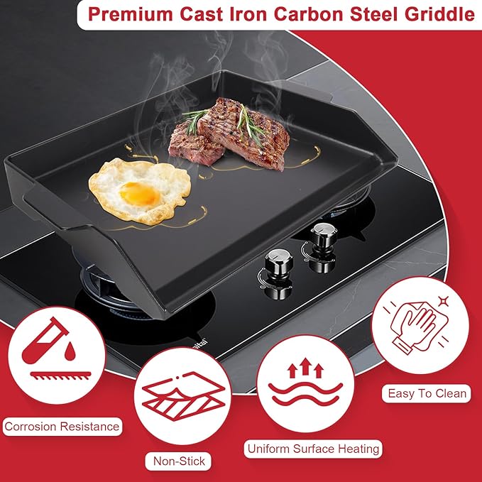 Nonstick Cast Iron Cooking Griddle for Gas Grill, 23" x 16" Universal Coating Flat Top Griddle Plate for Gas Stove Top 4 Burner Oven, Electric Grill