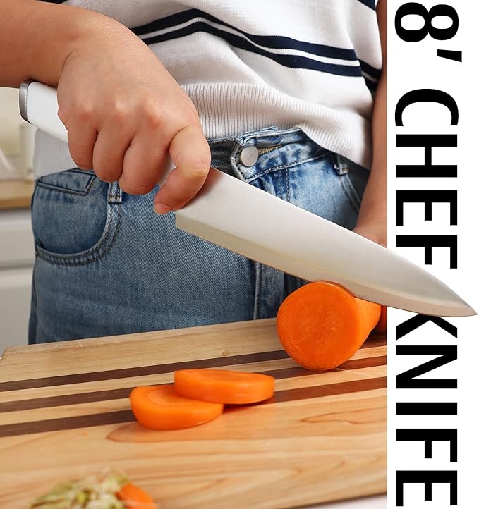 White Knife Set, 13 Pieces Knife Block Set with Built-in Sharpener Scissors for Kitchen Meat & Vegetable Cutting, Dishwasher Safe Knives Set Present for Family & Restaurant