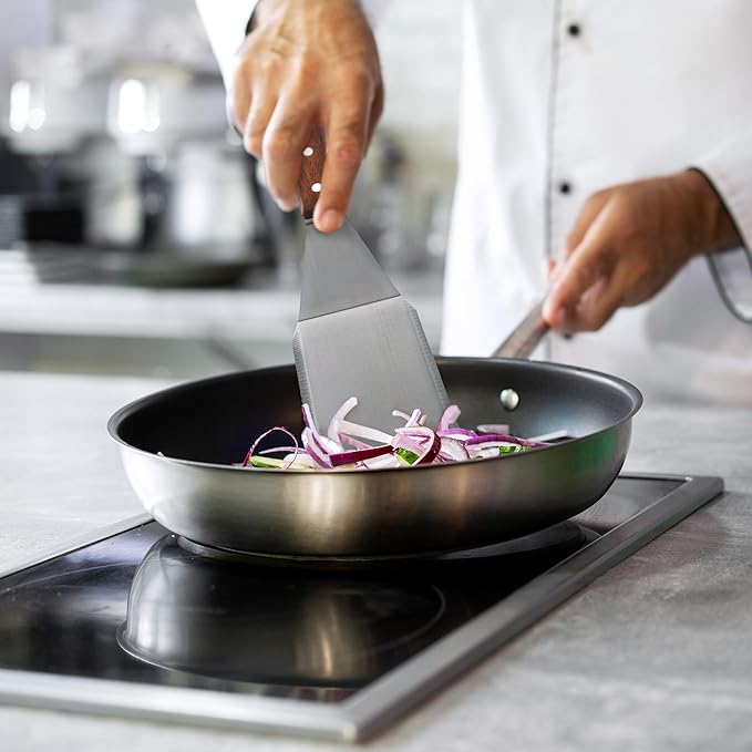 Homi Styles Metal Spatula Beveled Edges, Stainless Steel Grill Spatula with Wood Handle for Skillets, Griddles & Pancake Flipper for Burgers, Omelet, and Versatile for Culinary Task, 11 x 3 inches