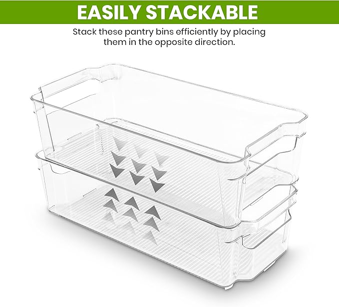 Utopia Home - Fridge & Refrigerator Organizer Bins (8 Pack), Clear Stackable Durable Plastic Storage Containers with Easy Grip Handles for Pantry, Kitchen Cabinets & Countertops