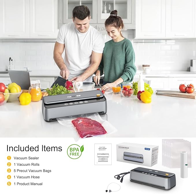 Automatic Vacuum Sealer Machine, 85Kpa Powerful Suction for Dry and Moist Food Preservation, External Hose & Bag Cutter, Leakproof Seal, Self-Cleaning Mode