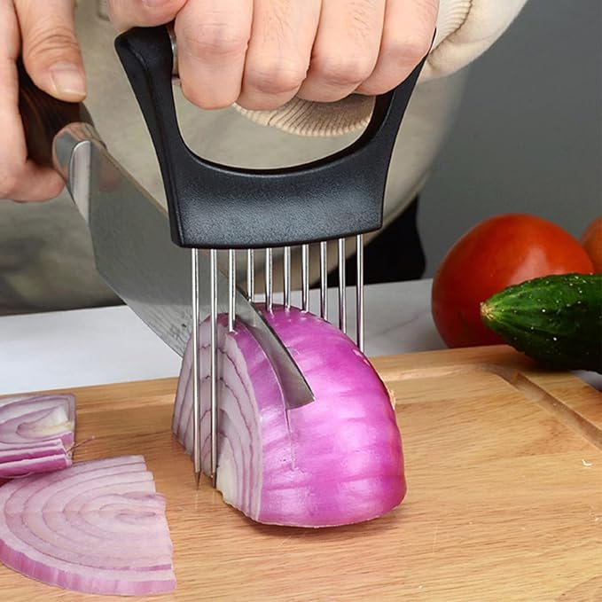 6 Pack Onion Slicer, Tomato Slicer Vegetable Cutter Onion Holder for Slicing, Stainless Steel Kitchen Chopper Slicing Assistant Tool for Potato Lemon Cucumber Avocados Fruits Eggs Meat