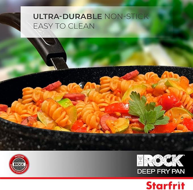 Starfrit The Rock Classic 11" (28cm) Non-Stick Deep Fry Pan with Helper Handle - Durable Forged Aluminum - Oven Safe - PFOA Free - Easy to Clean