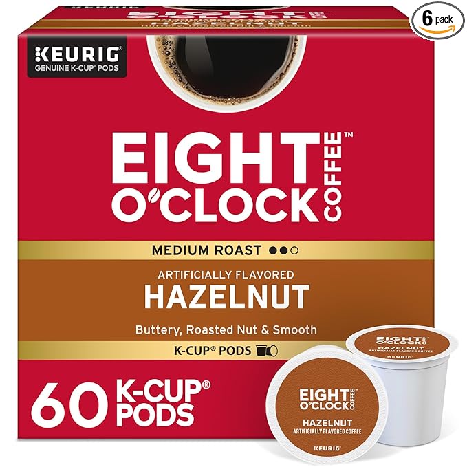 Eight O'Clock Coffee Hazelnut, Single-Serve Coffee K-Cup Pods, Medium Roast, 72 Count